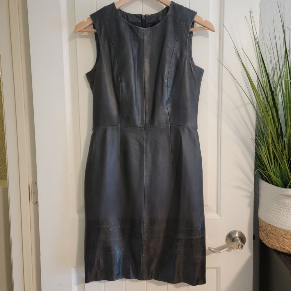 MUUBAA Heiden Black Lamb Leather Sheath Dress UK 8 / US 4 EU 36